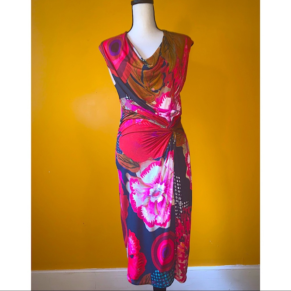 Desigual wrap style dress, size XL. Multi-color floral/abstract print.